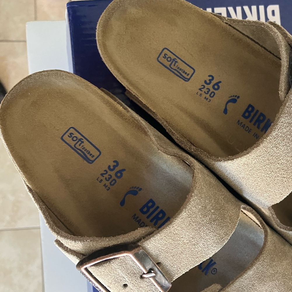 Birkenstock Arizona Taupe Suede Sandals - Picture 4 of 5